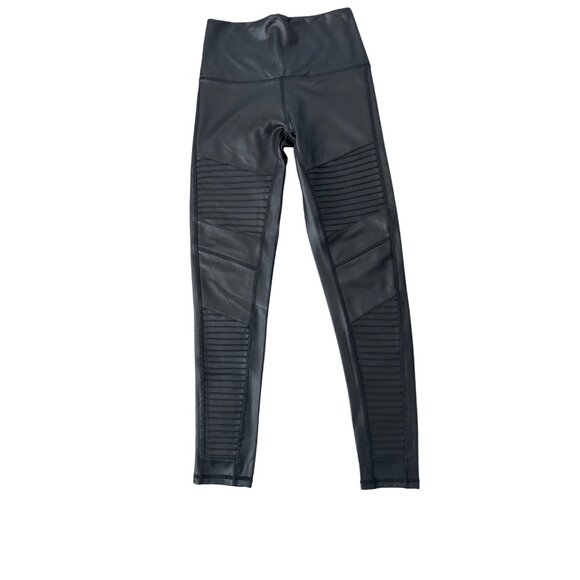 7 For All Mankind Womens Faux Leather Moto Leggings XS Black - Picture 2 of 7